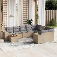 10-delige Loungeset met kussens poly rattan beige - thumbnail