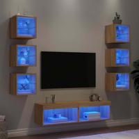 8-delige Tv-wandmeubelset met LED bewerkt hout sonoma eiken - thumbnail