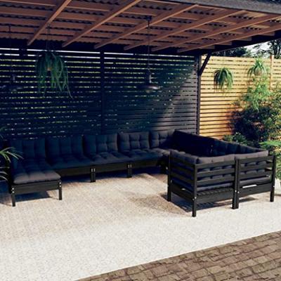10-delige Loungeset met kussens grenenhout wit
