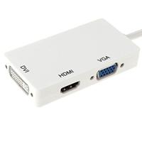 Mini DisplayPort mannetje naar HDMI + VGA + DVI vrouwtje Adapter Converter kabel voor Mac Book Pro Air, Kabel Lengte: 17cmwit - thumbnail