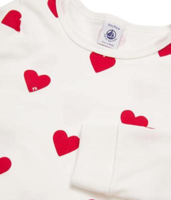 Meisjespyjama hartje lange mouwen PETIT BATEAU in biokatoen hartjesmotief