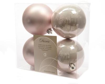 4 kerstballen poeder roze 100 mm - Ksd