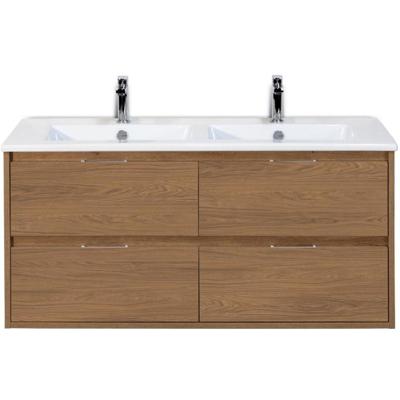 Porto Badmeubelset 120 cm - 4 Laden Honey - Keramische Wastafel Wit Slim