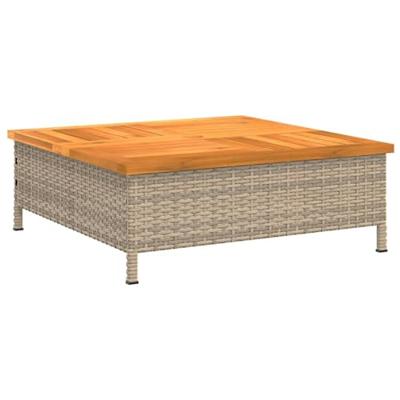 Tuintafel 70x70x25 cm poly rattan en acaciahout beige - thumbnail