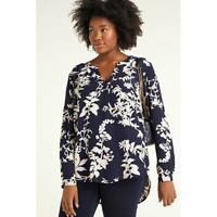 Zizzi gebloemde top Java donkerblauw/ecru - thumbnail
