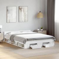 Bedframe met lades bewerkt hout wit 160x200 cm - thumbnail