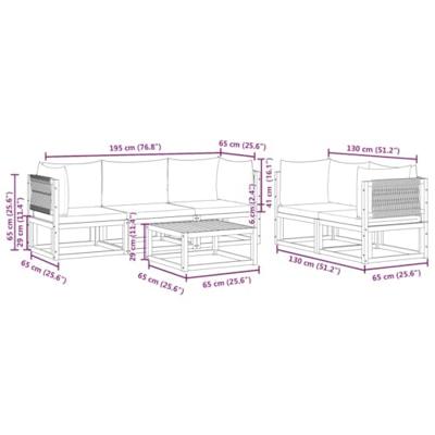 6-delige Loungeset met kussens massief acaciahout