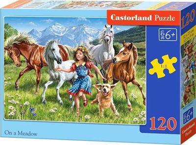 Castorland puzzel - meisje en paarden in bergweide - 120 stukjes Castorland puzzel - meisje en paarden in bergweide - 120 stukjes