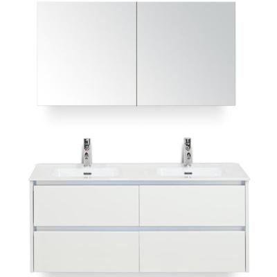 Dante Badmeubelset 120 cm - 4 Laden Wit Hoogglans - Keramische Wastafel Wit Cover met Spiegelkast