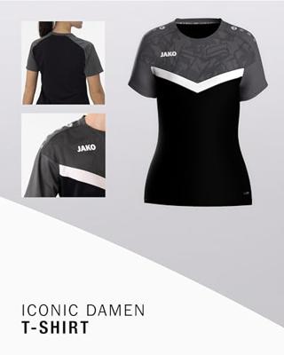 JAKO 6124D T-Shirt Iconic Dames - Zwart/Antraciet - 38