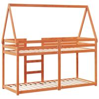 Stapelbed met bedhuis massief grenenhout wasbruin 90x200 cm - thumbnail