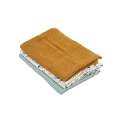 Set van 3 Bamboe doeken - DOMIVA - 1 Bedrukt + 2 Effen - Karamelgroen - 60x60 cm