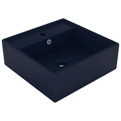 VidaXL Wastafel met overloop vierkant 41x41cm keramiek mat donkerblauw