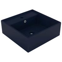 VidaXL Wastafel met overloop vierkant 41x41cm keramiek mat donkerblauw - thumbnail