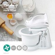 Nedis kahm110cwt handmixer 200 w 5-snelheden turbo-functie draaikom / 2 deeghaken / 2 kloppers grijs / wit - thumbnail