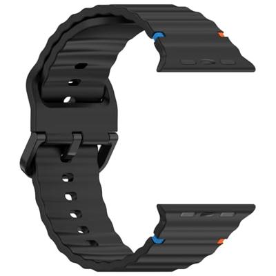 By Qubix - Wave sportband - Zwart - Compatible met Apple Watch 44mm / 45mm / 46mm / 49mm - Compatible Apple watch bandjes