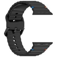 By Qubix - Wave sportband - Zwart - Compatible met Apple Watch 44mm / 45mm / 46mm / 49mm - Compatible Apple watch bandjes - thumbnail