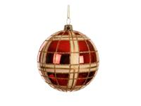 Kerstbal 8 cm rood / goud glans - thumbnail