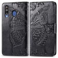 Butterfly Love bloemen reliëf horizontale Flip lederen case voor Galaxy M30 met houder & kaartsleuven & portemonnee & Lanyard (zwart) - thumbnail