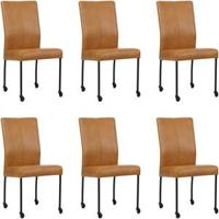 Set van 6 Cognac leren moderne eetkamerstoelen Comfort - poot rond zwart met wiel - Granada leer Sahara (cognac leer) - thumbnail