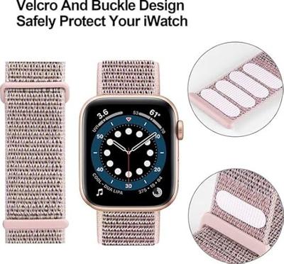Nylon sport loop band - Zand roze - Extra sterke klittenbandsluiting - Geschikt voor Apple Watch 38mm / 40mm / 41mm / 42mm