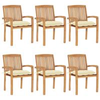 Tuinstoelen stapelbaar 6 st met kussens massief teakhout - thumbnail