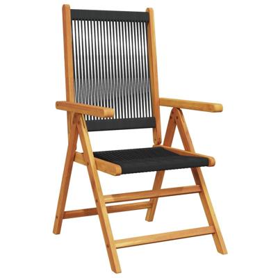 Tuinstoelen 4 st verstelbaar massief acaciahout zwart - thumbnail