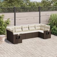 7-delige Loungeset met kussens poly rattan bruin - thumbnail