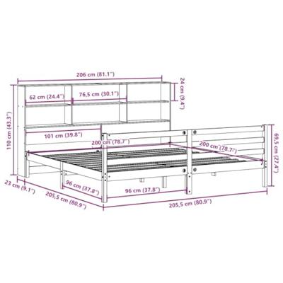 Bed met boekenkast zonder matras hout wasbruin 200x200 cm