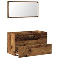 Badkamerkast met spiegel bewerkt hout oud houtkleurig - thumbnail