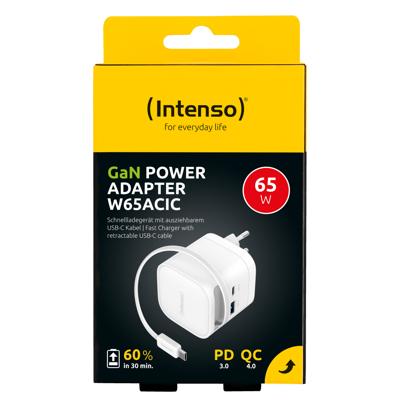Intenso Intenso Power Adapter W65ACIC GaN white USB-oplader 65 W 1x USB-C Wit Thuis