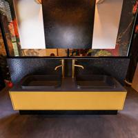 Badkamermeubelset Mondiaz Erin 150 cm met 1 Lade met RIDGE Wastafel Dubbel Urban met 2 kraangaten Greeploos Mat Ocher - thumbnail