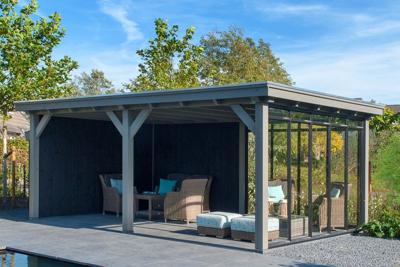 Trendhout Overkapping Siena 640x415 cm- Plat dak- Onbehandeld lariks Douglas hout- Trendhout