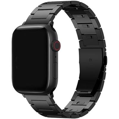 By Qubix - Titanium band - Zwart - Compatible met Apple watch 44mm / 45mm / 46mm / 49mm - Compatible Apple watch bandjes