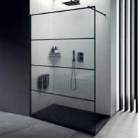 Inloopdouche Lacus Tremiti Wall 110x200 cm Helder Glas Stabilisatiestang Zwart - thumbnail