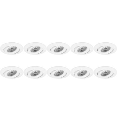 Spot Armatuur 10 Pack - Pragmi Uranio Pro - GU10 Inbouwspot - Rond - Wit - Aluminium - Kantelbaar - Ø82mm