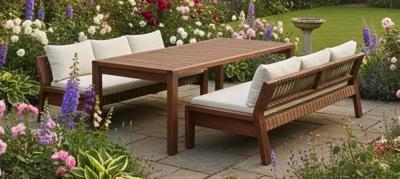 Zambra dining bench set 3pcs olive braided/acacia dark teak look Eurofar - Eurofar