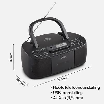 CD K7 Radio - MEDION - FM - 2x3W RMS - Zwart