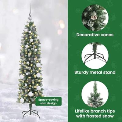 VidaXL Kunstmatige slanke kerstboom met 150 led groen en wit 150 cm