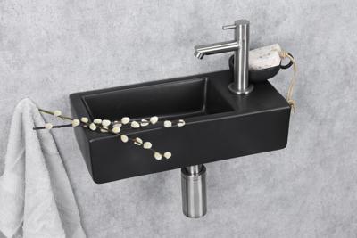Fonteinset Differnz Hator 37.5x18.5x9 cm Keramiek Mat Zwart Met Recht Kraan Chroom Differnz