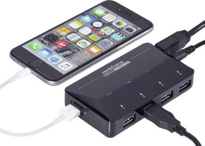 Renkforce USB 3.2 Gen 1-hub 4 + 1 poorten Met snellaadpoort, Met status-LEDs Zwart