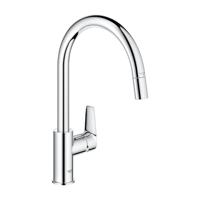 Grohe QuickFix Start Edge draaibare keukenmengkraan met uittrekbare uitloop chroom - thumbnail