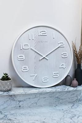 NeXtime NE-3095WI Wandklok Dia. 53 X 3 Cm, Hout, Wit, 'Wood Wood Big' NeXtime NE-3095WI Wandklok Dia. 53 X 3 Cm, Hout, Wit, 'Wood Wood Big'