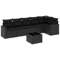 7-delige Loungeset met kussens poly rattan zwart - thumbnail
