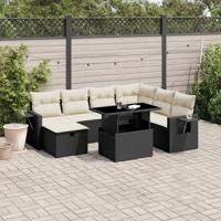 8-delige Loungeset met kussens poly rattan zwart - thumbnail