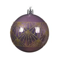 Kerstbal plastic grafisch d8 cm w.lila KSD - Ksd - thumbnail