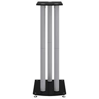 Luidsprekerstandaards 2 st 3 pijlers gehard glas zwart zilver - thumbnail