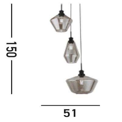 Searchlight Vide hanglampMia 3-lichts zwart met smoke glas - 5423-3BK