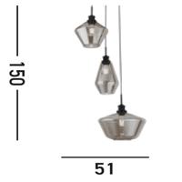 Searchlight Vide hanglampMia 3-lichts zwart met smoke glas - 5423-3BK - thumbnail