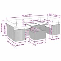 8-delige Loungeset met kussens poly rattan grijs - thumbnail